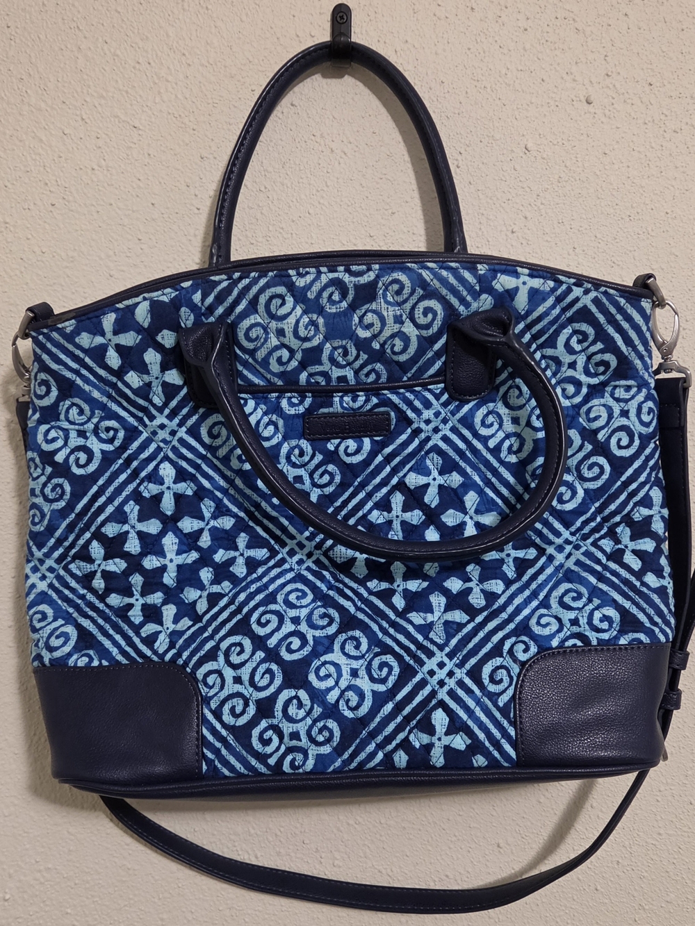 Vera Bradley Quilted Satchel & Matching RFID Turnlock Wallet Set Blue Pattern